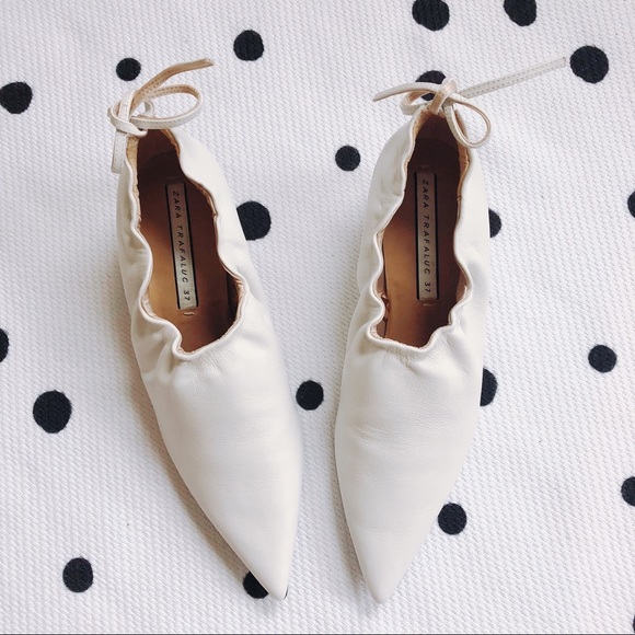 Zara Shoes - Zara gathered leather white kitten heel shoes